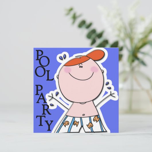 かわいいキッズサマープールパーティースイミング誕生日 招待状 (スタンド正面)
