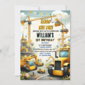 かわいいキッズシンプル建築トラック1st誕生日 招待状 (正面)