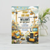 かわいいキッズシンプル建築トラック1st誕生日 招待状 (スタンド正面)