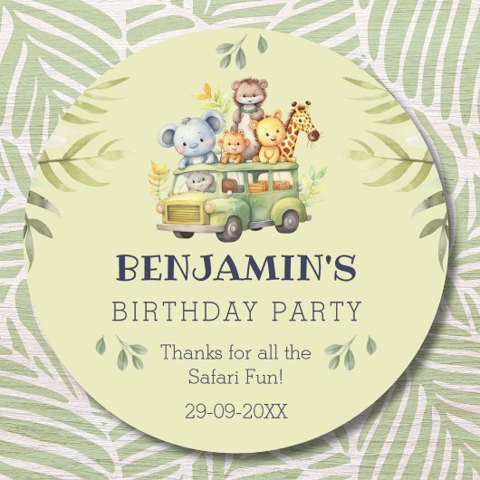 かわいいキッズジャングルサファリ誕生日ありがとう ラウンドシール