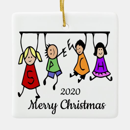 かわいいキッズスピーチセラピストワードカスタム日付 セラミックオーナメント (正面)