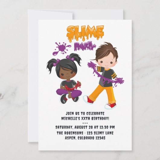 かわいいキッズスライムパーティー誕生日写真 招待状 (正面)