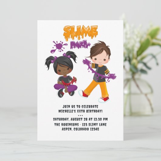 かわいいキッズスライムパーティー誕生日写真 招待状 (スタンド正面)