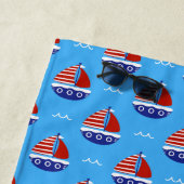 かわいいキッズセーフボートパターン海ブルー ビーチタオル (インサイチュ)