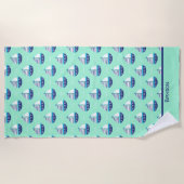 かわいいキッズセーリングボートパターンシーグリーン ビーチタオル (正面)