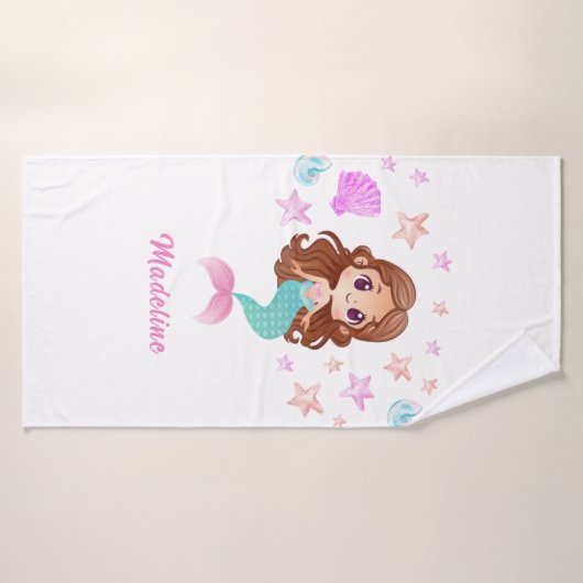 かわいいキッズダークヘアマーメイド バスタオル (バスタオル)