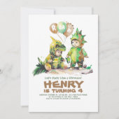 かわいいキッズディオナーズ誕生日グリーン&ブラウン 招待状 (正面)