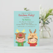 かわいいキッズトナカイ〔雄ジカの〕枝角ハットクリスマスパーティー 招待状 (スタンド正面)