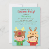 かわいいキッズトナカイ〔雄ジカの〕枝角ハットクリスマスパーティー 招待状 (正面)