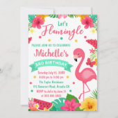 かわいいキッズトロピカルフラミンゴサマー誕生日 招待状 (正面)