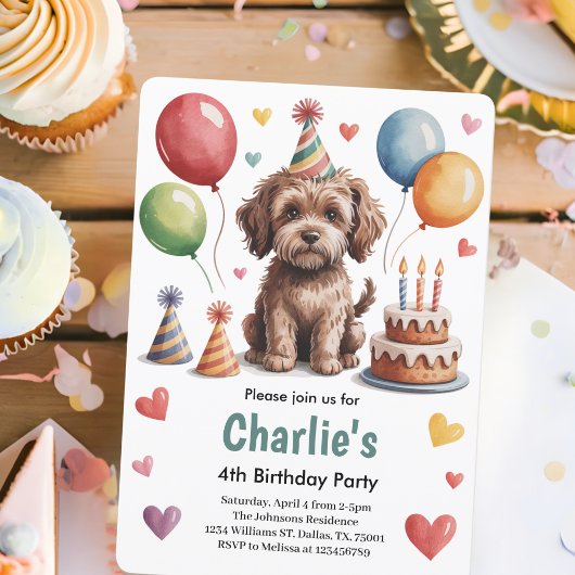 かわいいキッズドッグ4th誕生日パーティー 招待状