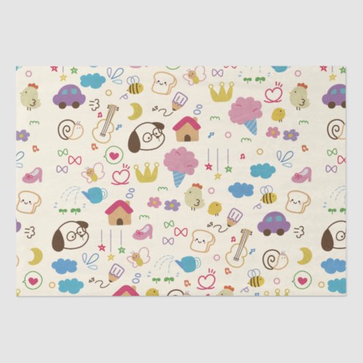 かわいいキッズドードルパターン 薄葉紙 (正面)