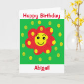 かわいいキッズニコニコ顔花誕生日 カード (黄色い花)