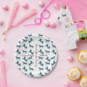 かわいいキッズネーム誕生日ブルーユニコーンパターン ペーパープレート (パーティー)