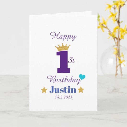 かわいいキッズハッピー1歳の誕生日あいさつカスタムつ カード (黄色い花)