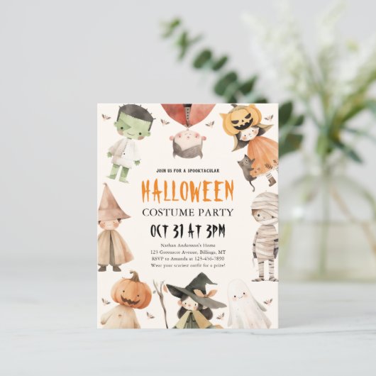 かわいいキッズハロウィーンの衣装パーティの招待状 (スタンド正面)