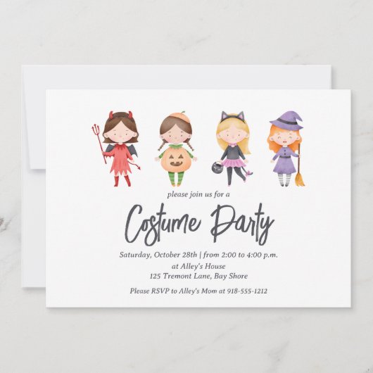 かわいいキッズハロウィーンの衣装パーティの招待状 招待状 (正面)