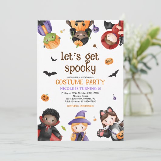 かわいいキッズハロウィーンの衣装パーティー誕生日 招待状 (スタンド正面)