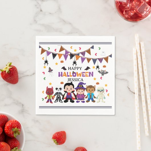 かわいいキッズハロウィーンの衣装パーティー スタンダードカクテルナプキン (インサイチュ)