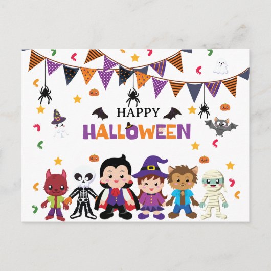 かわいいキッズハロウィーンの衣装パーティー ポストカード (正面)