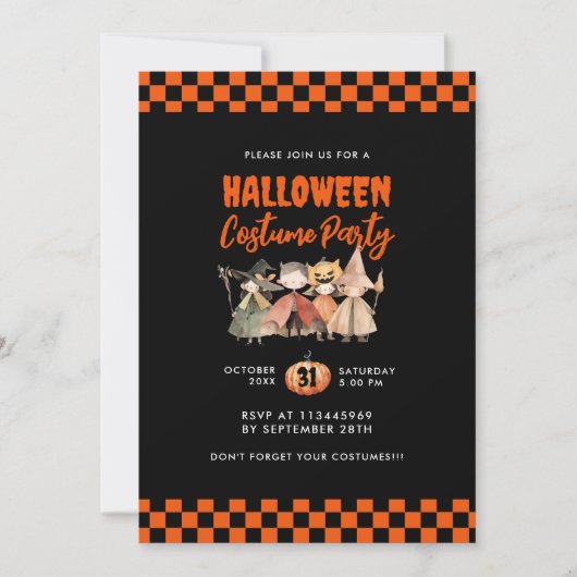 かわいいキッズハロウィーンの衣装パーティー 招待状 (正面)