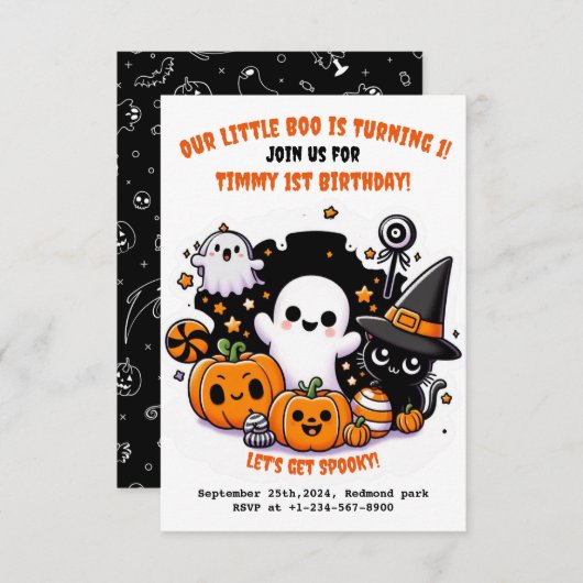 かわいいキッズハロウィーン1歳の誕生日招待状 招待状 (正面/裏面)