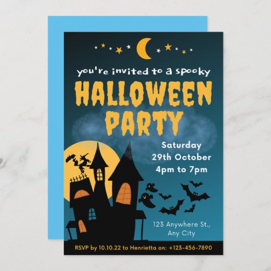 かわいいキッズハローウィンパーティ 招待状 (正面/裏面)