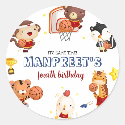 かわいいキッズバスケットボール ラウンドシール (正面)