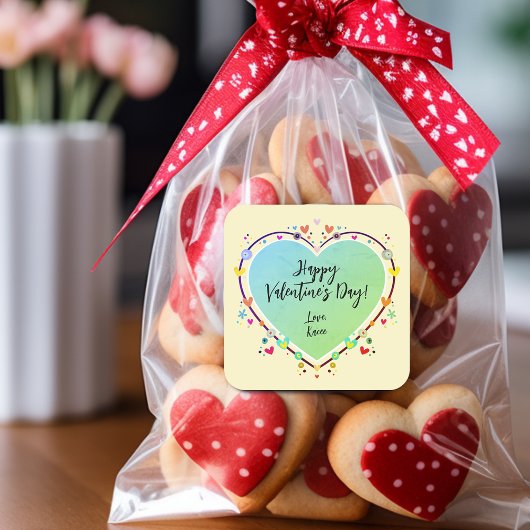 かわいいキッズバレンタインハート スクエアシール