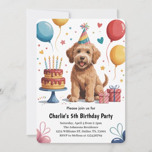かわいいキッズパピードッグ5thバースデーパーティー 招待状 (正面)