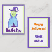 かわいいキッズパープルハロウィーン漫画の魔女ノートカード ノートカード (正面/裏面)