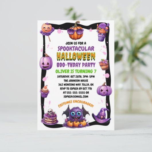 かわいいキッズパープルハロウィーン誕生日 (スタンド正面)