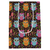 かわいいキッズパープルブルーオレンジフクロウ ミディアムペーパーバッグ (裏面)