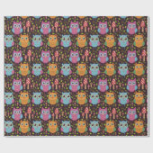 かわいいキッズパープルブルーオレンジフクロウ ラッピングペーパー (フラット)