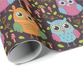 かわいいキッズパープルブルーオレンジフクロウ ラッピングペーパー (ロールコーナー)