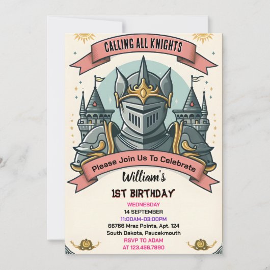 かわいいキッズヒーローボーイズガールズナイトに参加1st誕生日 招待状 (正面)