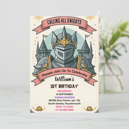 かわいいキッズヒーローボーイズガールズナイトに参加1st誕生日 招待状 (スタンド正面)