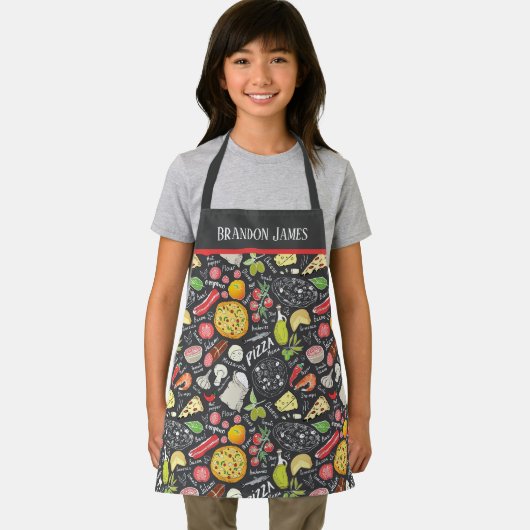 かわいいキッズピザベーキング追加の名前 エプロン (インサイチュ)