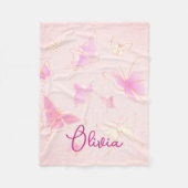 かわいいキッズピンクバタフライブランケパーソナライズされたット フリースブランケット (正面)