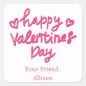 かわいいキッズピンクバレンタイン スクエアシール (正面)