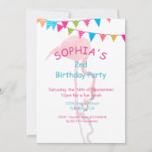 かわいいキッズピンクブルーフラミンゴビーチ誕生日 招待状 (正面)