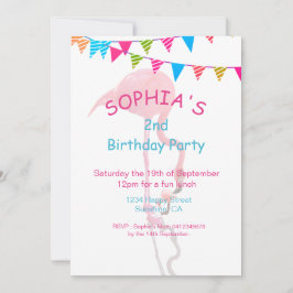 かわいいキッズピンクブルーフラミンゴビーチ誕生日 招待状