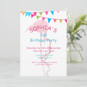 かわいいキッズピンクブルーフラミンゴビーチ誕生日 招待状 (スタンド正面)