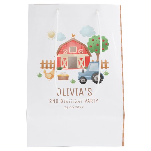 かわいいキッズファーム動物の誕生日パーティー ミディアムペーパーバッグ (裏面)