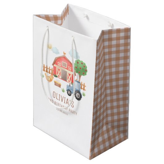 かわいいキッズファーム動物の誕生日パーティー ミディアムペーパーバッグ (裏面アングル)
