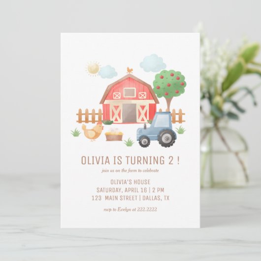 かわいいキッズファーム動物の誕生日パーティー 招待状 (スタンド正面)