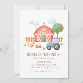 かわいいキッズファーム動物の誕生日パーティー 招待状