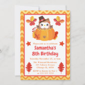 かわいいキッズフクロウとカボチャ秋誕生日パーティー 招待状 (正面)