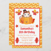 かわいいキッズフクロウとカボチャ秋誕生日パーティー 招待状 (正面/裏面)