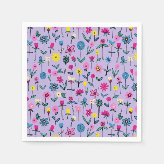 かわいいキッズフローラルパターン スタンダードカクテルナプキン (正面)